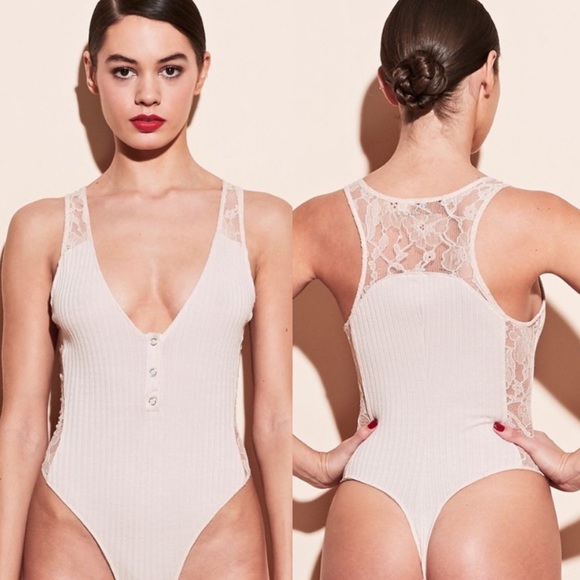 💔SOLD $225 Fleur Du Mal Lace Insert Ribbed Bodysuit - Picture 2 of 10